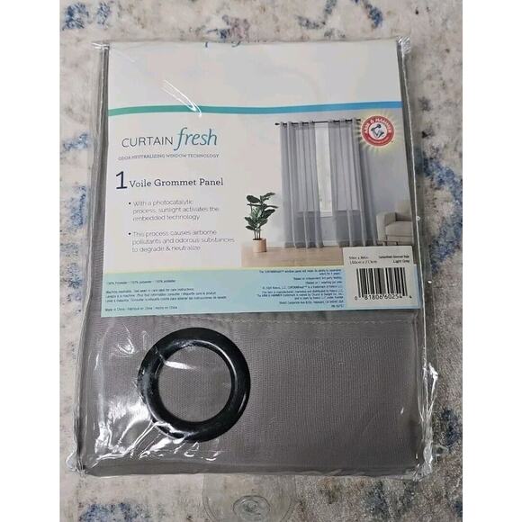 Curtain Fresh Arm & Hammer Grommet Voile Odor Neutralizing 59 x 84 Panel Grey - Picture 1 of 6